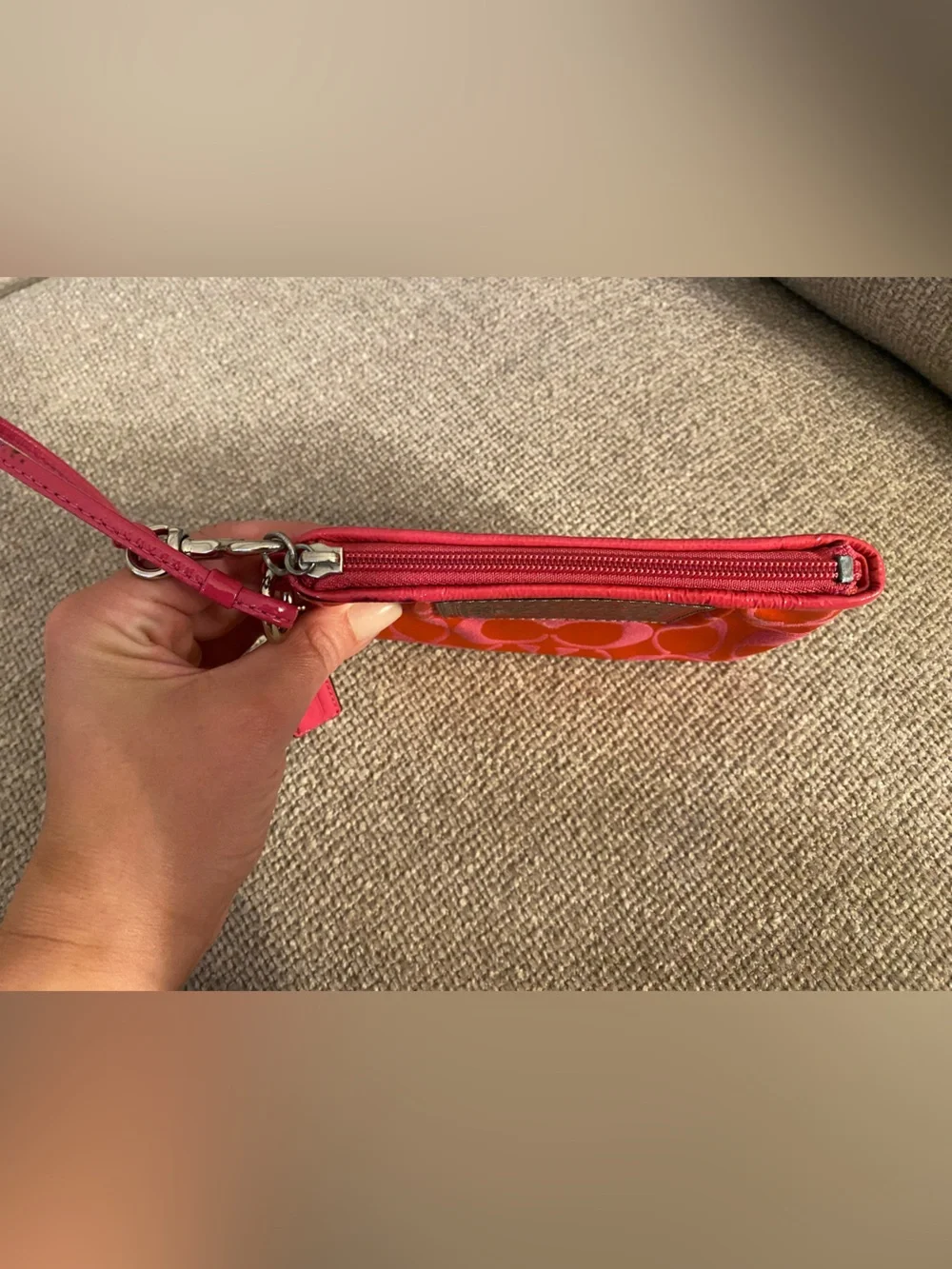 COACH Orange & Pink Signature Zip POPPY Wristlet